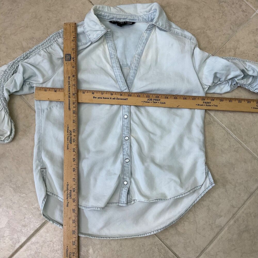 VERONICA BEARD Porta Chambray Pearl Snap Blouse size 4 Light Blue Rushed slv - Picture 7 of 10